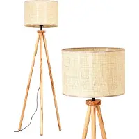 Hofstein Bruino Stehlampe mit Holzfuß und Schirm aus Papiergeflecht