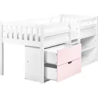Beliani Kinderbett Weiß u. Rosa Gummibaumholz mit Lattenrost 90x200 cm Schubladen Regalsystem Modern Kinderzimmer Jugendbett Einzelbett Hochbett