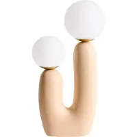 Beliani Tischlampe Beige Harz 40 cm Hoch mit Schirm Kugelform 2-Flammig Langes Kabel mit Schalter Modern Schlafzimmer Wohnzimmer Nachttischlampe