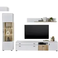 Furn.Design Wohnwand "Merced" in weiß matt und Evoke Eiche Wohnkombination 3-teilig 258 x 180 cm