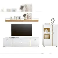 Furn.Design Wohnwand "Bellport" weiß und Eiche, Wohnkombination 290 cm inkl. LED und Soft-Close