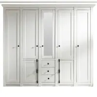Furn.Design Kleiderschrank Hooge in weiß Pinie Landhaus Drehtürenschrank 7-türig mit Spiegel 236 x 206 cm
