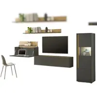 Furn.Design Wohnwand mit Sekretär in grau und Eiche, Wohnkombination Center 4-teilig 320 cm