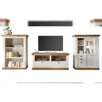 Furn.Design Wohnwand "Hemsby" in weiß Pinie und Eiche Wotan Landhaus Schrankwand 3-teilig