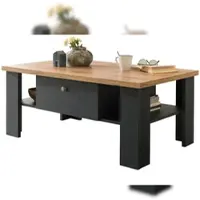 Furn.Design Couchtisch "Ribera" grau und Wotan Eiche Landhaus Wohnzimmertisch mit Soft-Close 110x70 cm