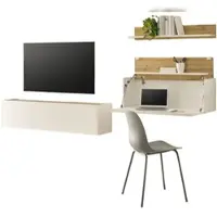Furn.Design Wohnwand mit Sekretär "Center" in weiß und Wotan Eiche, Wohnkombination 270 cm