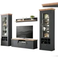 Furn.Design Wohnwand "Ribera" in grau und Wotan Eiche Landhaus 322 x 201 cm, mit Soft-Close