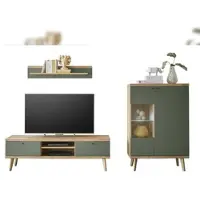 Furn.Design Wohnwand "Juna" in Salbei und Eiche Wohnkombination skandinavisch 3-teilig 260 cm