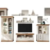 Furn.Design Wohnwand "Hemsby" in weiß Pinie und Eiche Wotan Landhaus Schrankwand 4-teilig
