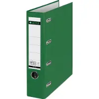 Leitz Doppelordner 1012, 2 x A5, Rückenbreite 75 mm, Präzisions-Hebelmechanik, Sichttasche für Rückenschild, Griffloch, Polypropylen, grün, 1 Stück