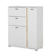 Furn.Design Highboard weiß matt, Eiche Wotan 100 x 125 cm, Kommode inkl. Frontbeleuchtung | Gr.: onesize