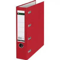 Leitz Doppelordner 1012, 2 x A5, Rückenbreite 75 mm, Präzisions-Hebelmechanik, Sichttasche für Rückenschild, Griffloch, Polypropylen, rot, 1 Stück