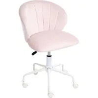Beliani Bürostuhl Pastellrosa Samt Gepolstert Gesteppt Höhenverstellbar Drehbar Modernes Muschel-Design Bürodrehstuhl Drehstuhl ohne Armlehnen