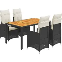 vidaXL 5-tlg. Garten-Bistro-Set mit Kissen Schwarz Poly Rattan