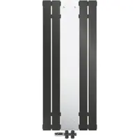 LuxeBath Badheizkörper mit Spiegel 450x1200 mm Anthrazit, Spiegelheizkörper mit Boden Thermostatventil Flachheizkörper Einlagig, ohne Heizstab