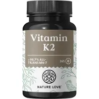 Nature Love Vitamin K2 – Premiumrohstoff 365 Tabletten all-trans >99,7% Mk-7 Menaquinon 45 g