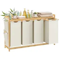 Songmics Wäschekorb 4 Fächer 4 x 50 L 124,6 x 33 x 78 cm Cremeweiß RLH120W01
