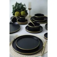 Keramika Geschirrset - Mat Black/Gold Stackable - 20 teilig - 4 Personen - Steingut