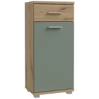 Forte CHAMP Kommode 40, moderne Badkommode 40, 1-türig, 1 Schublade, Holzwerkstoff, Artisan Eiche Holzdekor mit Salbei, 40,1 cm breit x 87,6 cm hoch x 28,9 cm tief