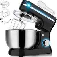 Retoo Küchenmaschine 3200W - 6L Edelstahl-Rührschüssel inkl. Rührhaken, Knethaken, Schneebesen und Spritzschutz, 6 Geschwindigkeiten Schwarz,