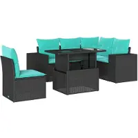 vidaXL 6-teiliges Gartensofa-Set mit Kissen, schwarzes Polyrattan