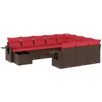 vidaXL 11-teiliges Gartensofa-Set mit Kissen, braun, Polyrattan