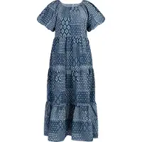 Dreimaster Kurzarm Maxikleid Damen DUNKELMARINER DRUCK
