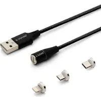Savio CL-155, 2 m, USB A, USB C/Micro-USB B/Lightning, USB 2.0, 0,48 Gbit/s, Schwarz