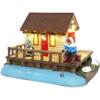 Santaville Hütte mit Fischer mit LED-Polyresin 19 cm (multi)