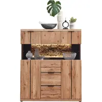 Wohn-Concept Donna Highboard Wildeiche Massivholz/Echtkork Bianco furniert