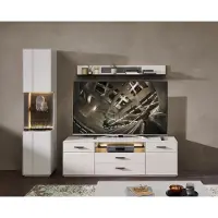 Wohn-Concept Como TV-/Wohnwand Holzwerkstoff/Granit Steinfurnier Sahara Creme lackiert