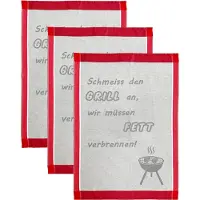 Ross Geschirrtuch "Schmeiss den Grill an, wir müssen Fett verbrennen" Sprüchetuch, aus 100% Baumwolle