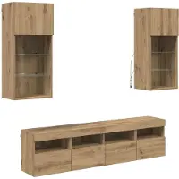 vidaXL TV Wand Einheiten mit LED 5 Stk. Artisan-Eiche Holzwerkstoff