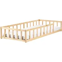 Beliani Bodenbett für Kinder Hellbraun aus Kiefernholz 90 x 200 cm mit Lattenrost Bettgestell für Kleinkind Kinderzimmer