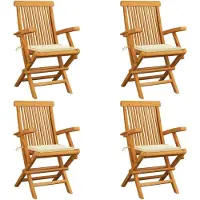 vidaXL Gartenstühle mit Creme Kissen 4 Stk. Massivholz Teak