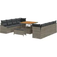 vidaXL Garten-Sofa-Set mit Kissen mit Speicher 11 pcs Grau