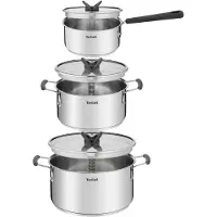 Tefal Opti'Space Kochtopf 16 cm + Deckel, Schmortöpfe 20/24 cm + Deckel, G7376S, Kochset, Edelstahl, Edelstahl, Edelstahl, Schwarz, Glas