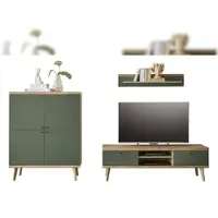 Furn.Design Wohnwand "Juna" in Salbei und Eiche Wohnkombination skandinavisch 3-teilig 277 cm