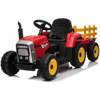Beneo Kinder Elektroauto Traktor WORKERS mit Anhänger, Rot, Hinterradantrieb, Lithium-Akku, Rädern, breitem Sitz, 2,4-GHz-Fernbedienung, MP3-Player und SD-Eingang, LED-Leuchten