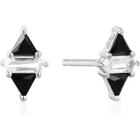 Ania Haie - STUD EARRINGS - TRIANGLE - Black/White Cubic Zirconia - silver