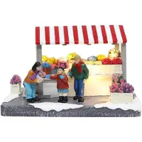 Santaville Marktstand Blumen mit Kunden mit LED Polyresin 19 cm (multi)