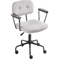 Beliani Bürostuhl Hellgrau Stoff Knopfheftung mit Armlehnen Rollen Gasdruckfeder Höhenverstellbar Drehbar Retro Büro Wohnzimmer Esszimmer Drehstuhl