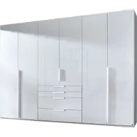 Die Möbelfundgrube Kleiderschrank 301 cm weiß Glas 6-türig - rauch - POSA