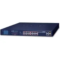 Planet 16-Port 10/100TX 802.3at combo PoE Switch 2-Port Gigabit TP/SFP, with LCD PoE Monitor, 300 Watts, Unmanaged, Fast Ethernet (10/100), Vollduplex, Power over Ethernet (PoE), Rack-Einbau, 1U
