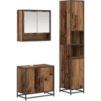 vidaXL Badezimmermöbel-Set mit Regal 3 pcs Altholz Holzwerkstoff