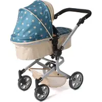 Bayer Chic 2000 2in1 Puppenwagen Mika – Sternchen beige-türkis – faltbar – höhenverstellbarer Griff