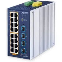 Planet ndustrial L2+ 16-Port 10/100/1000T 802.3at PoE + 4-Port 10G SFP+ Managed Ethernet Switch, Managed, L2+, Gigabit Ethernet (10/100/1000), Vollduplex, Power over Ethernet (PoE), Wandmontage