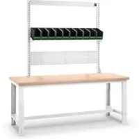 Bott Systemwerkbank cubio, mit Aufnahmerahmen, Schubladen, Buche-Multiplexplatte, bis 800 kg, B 2000 x T 750 mm, Lichtgrau