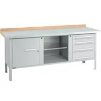 Schäfer Shop Kastenwerkbank PW 200-1, Buche Multiplexplatte, mit Stahlabdeckung, bis 750 kg, B 2000 x T 700 x H 840 mm, Weißaluminium