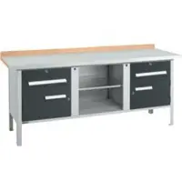 Schäfer Shop Kastenwerkbank PW 200-0, Buche Multiplexplatte, mit Stahlabdeckung, bis 750 kg, B 2000 x T 700 x H 840 mm, Anthrazit